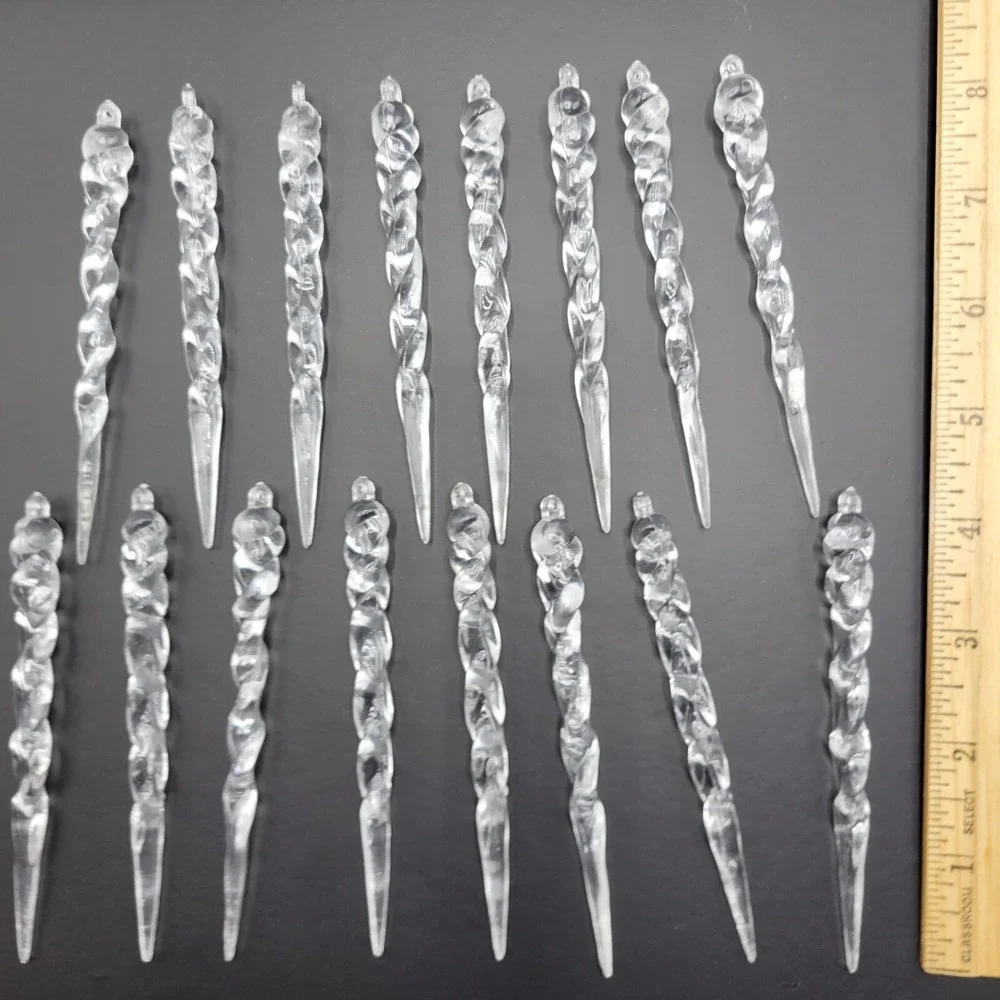 Clear Acrylic Icicle Ornaments Set Of 16 Christmas Tree Holiday Decor 4